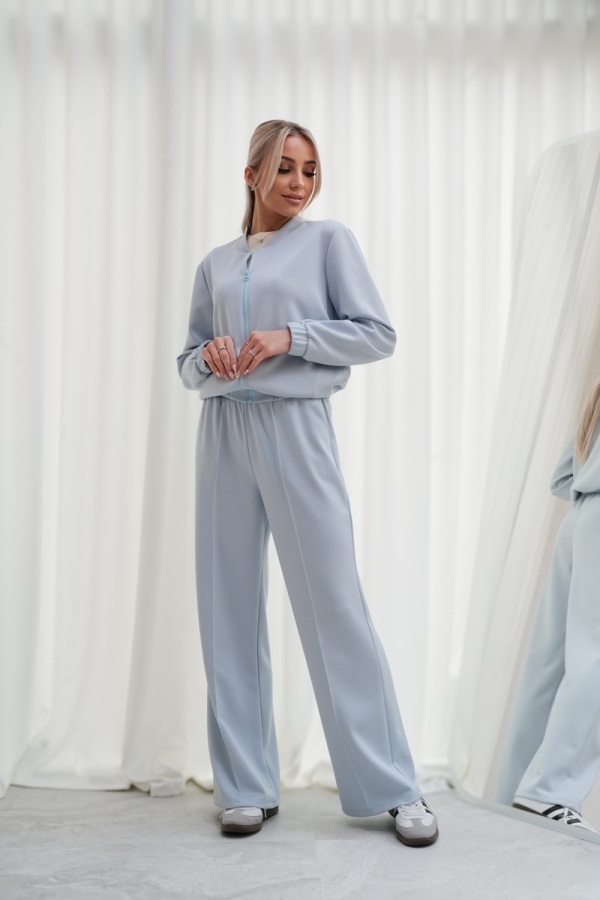 Luksusowy Komplet Damski Masełko Bluza Rozpinana + Spodnie Wide Leg Premium Soft Touch Elegancja & Komfort-BŁĘKIT